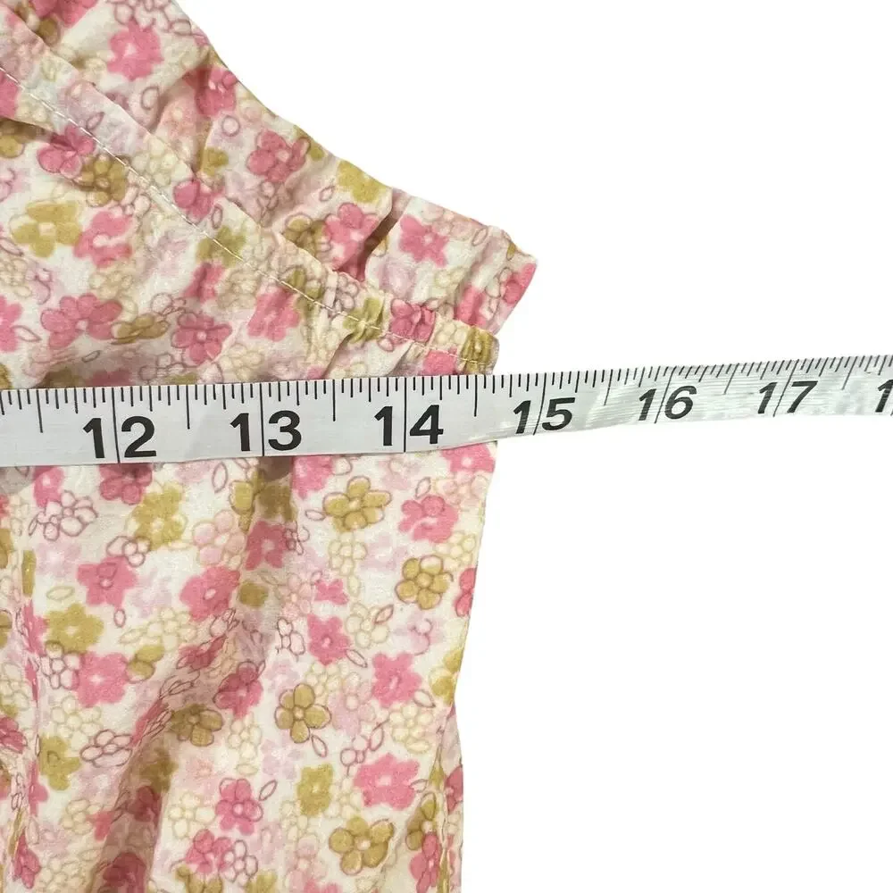 Hayden Crop Balloon Tank Top Girl L Pink Textured Ditsy Floral Cottage Tween NEW
